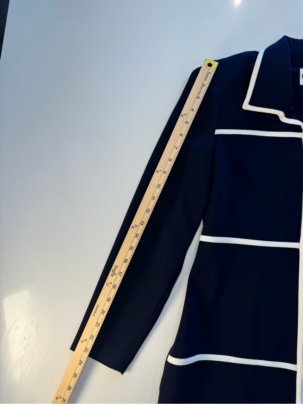 Danny & Nicole Navy Long Sleeve Dress with Cream Trim - Picture 7 of 9